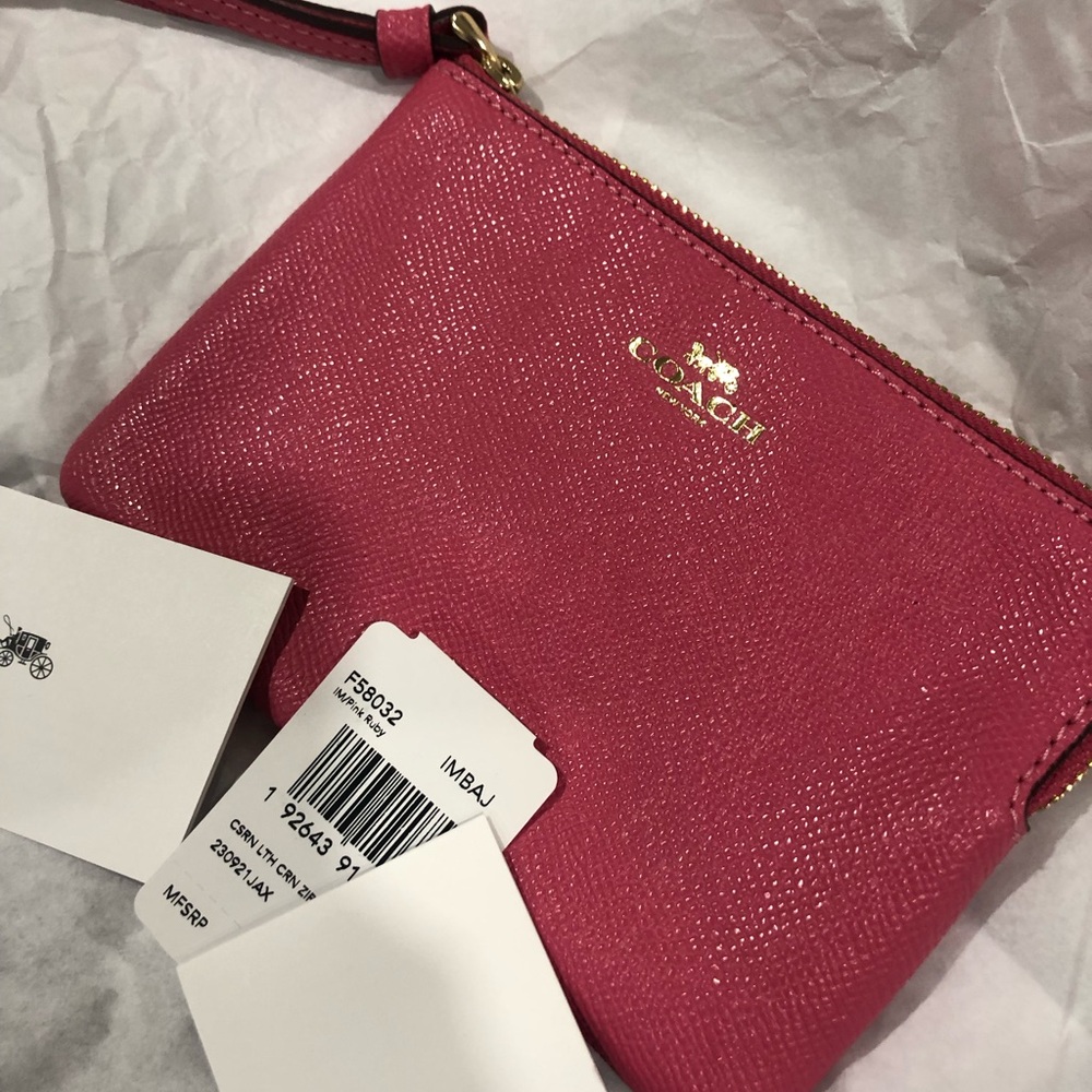 Coach Hot Pink Leather Wristlet with Gold Hardware